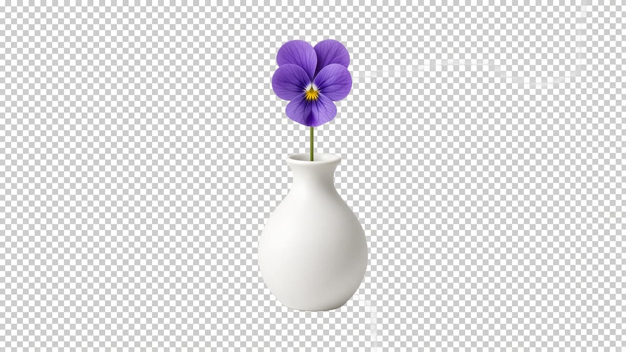 A vase and flower isolated on a transparency checkerboard